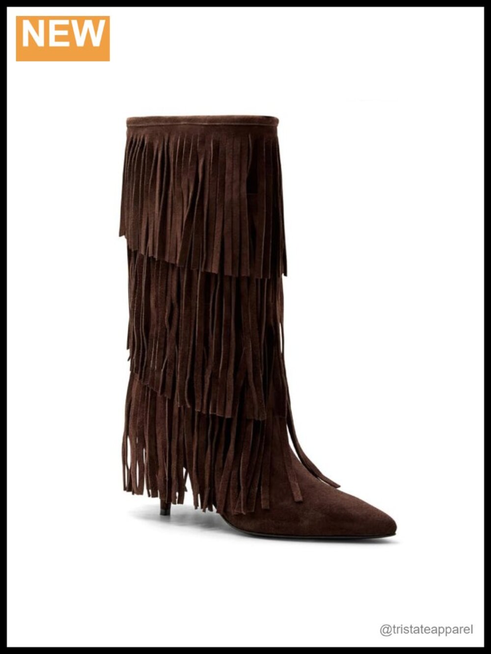 Suede Fringe Knee High Boots Western Cowgirl Kitten Heel Pull-On